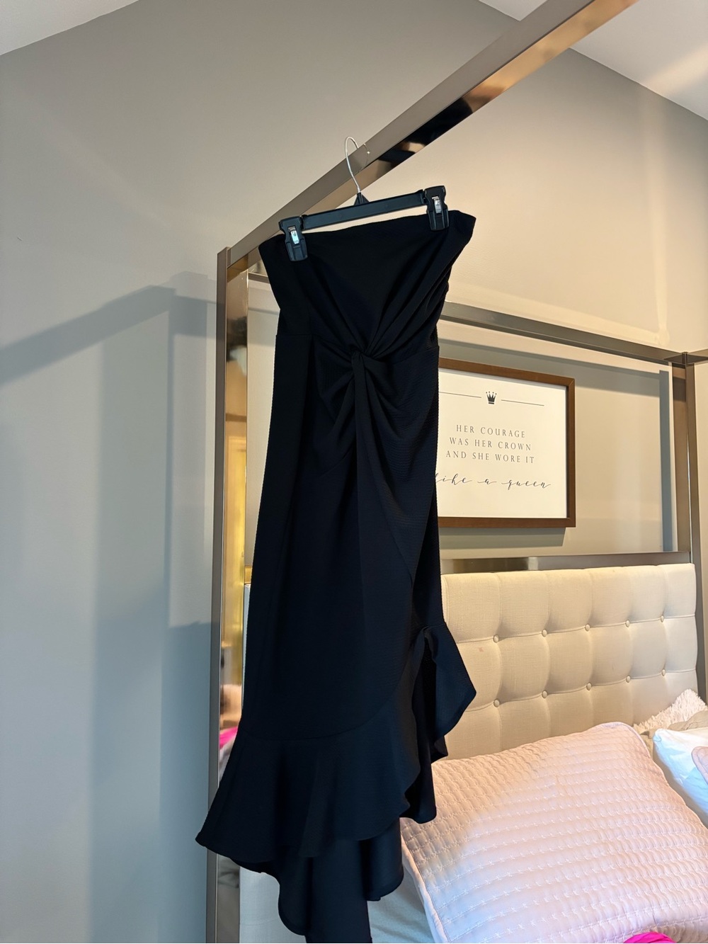 Elegant Black Strapless Ruffle Dress